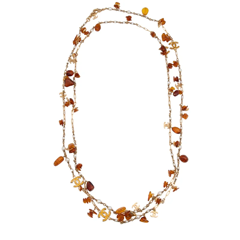 Chanel Resin Amber CC Long Chain Necklace (SHF-rroBVN)
