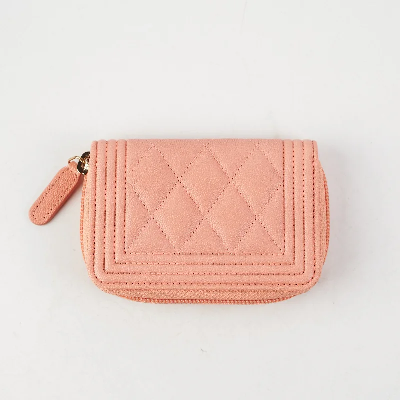 Chanel Boy Zip Compact Wallet Pink