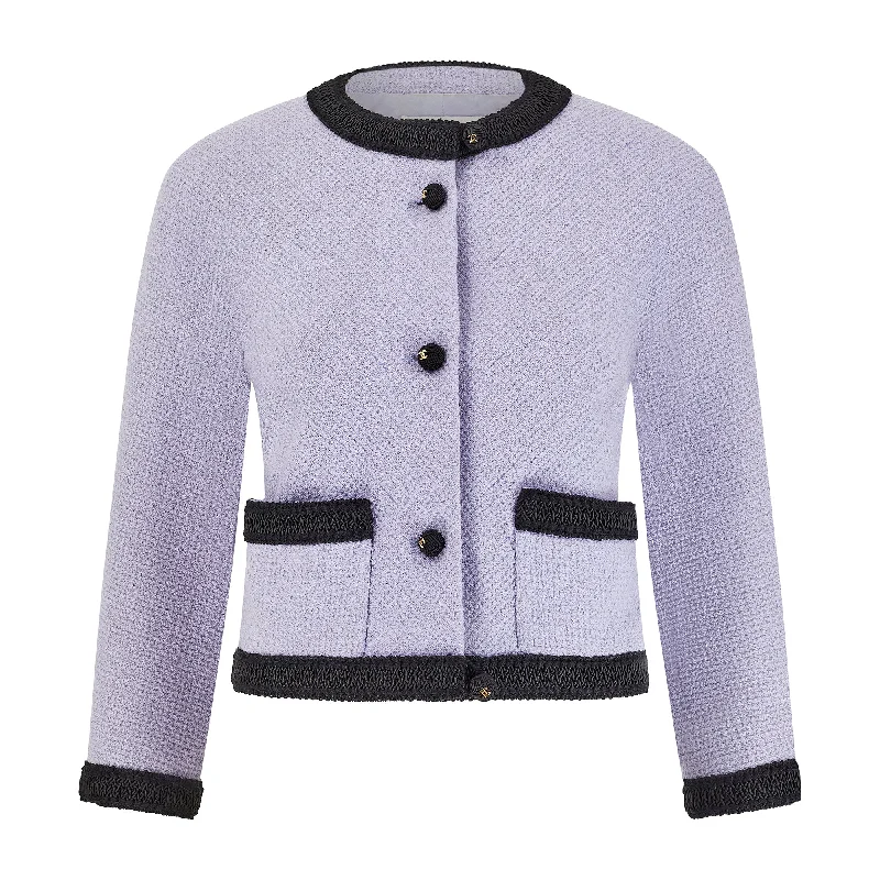1991 Chanel Runway Mauve Tweed Cropped Jacket with Black Trim