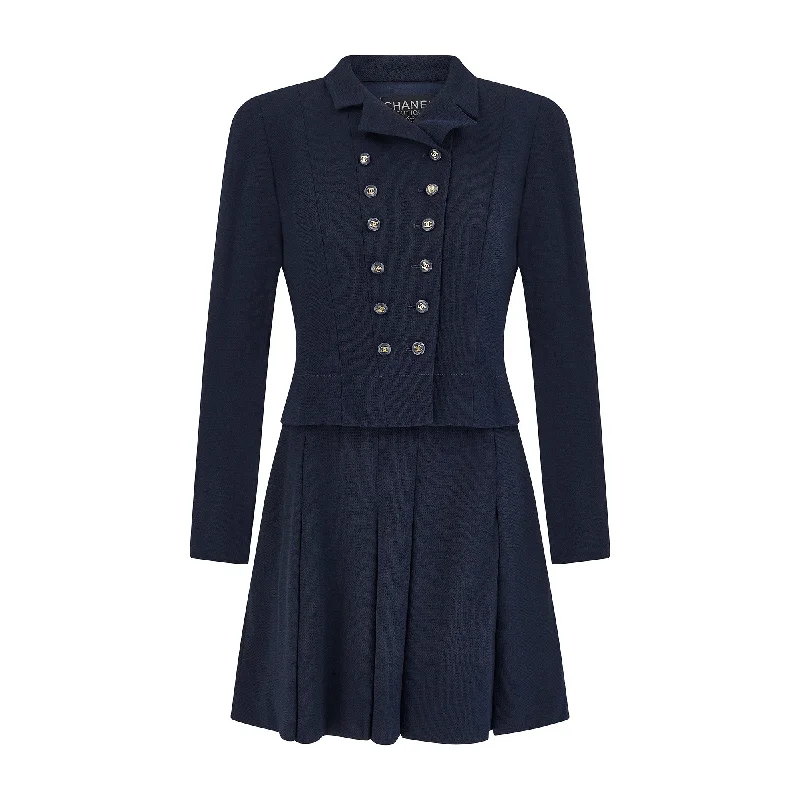 1995 Chanel Navy and Cream Dress and Jacket Suit
