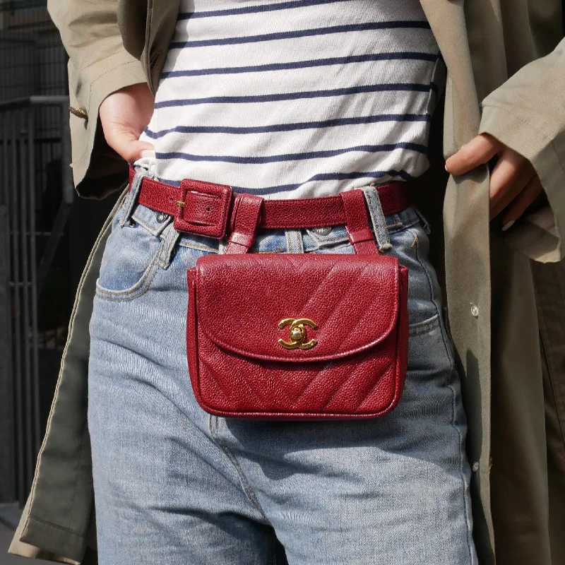 CHANEL 2001-2003 Bordeaux Caviar Chevron Belt Bag #70