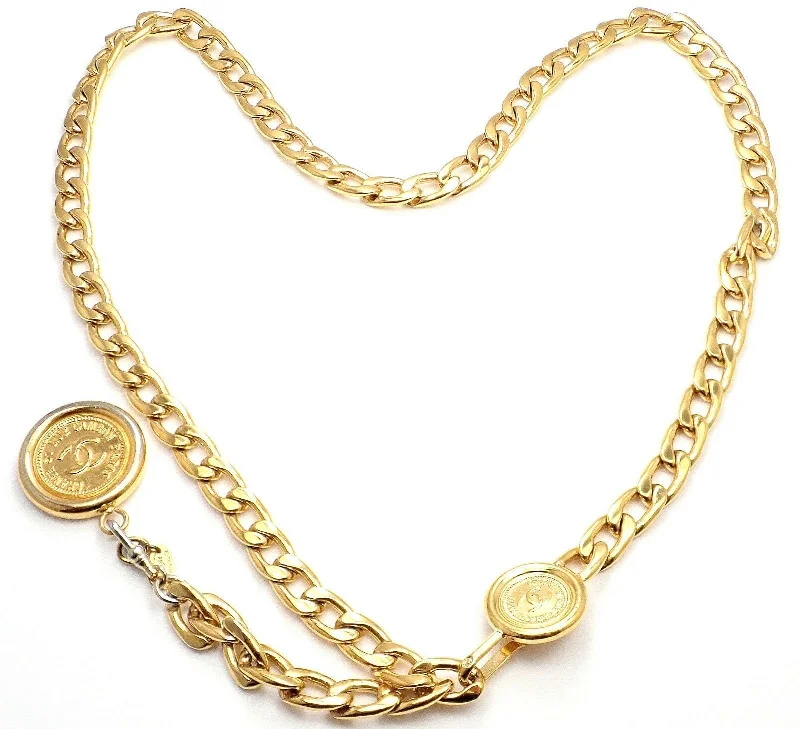 Amazing Authentic Chanel Gold Tone Draped Clasp Belt Necklace 34"