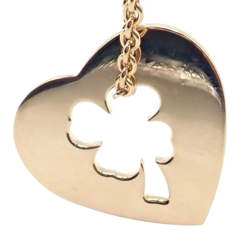 Authentic Chanel 4 Leaf Clover 18k Yellow Gold Heart Pendant Link Chain Necklace