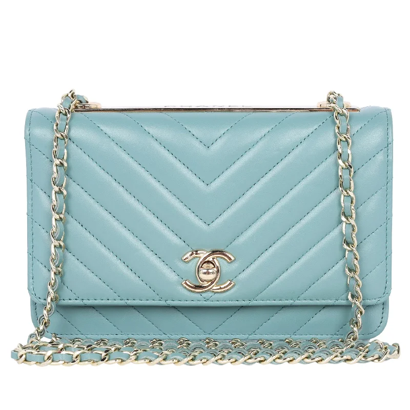 Chevron Wallet On A Chain Quilted Front Flap