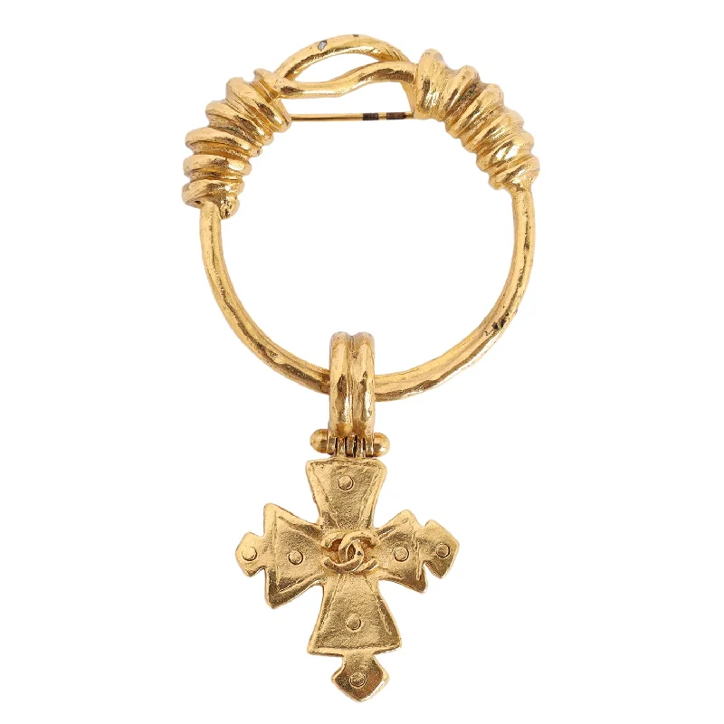 Cross Motif Coco Mark Brooch (Authentic Pre-owned)