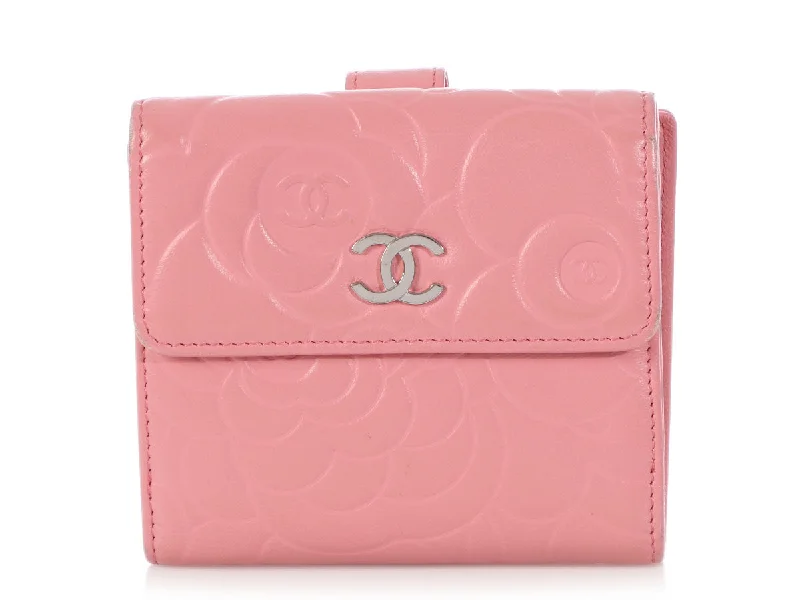 Chanel Pink Embossed Calfskin Camellia Compact Wallet