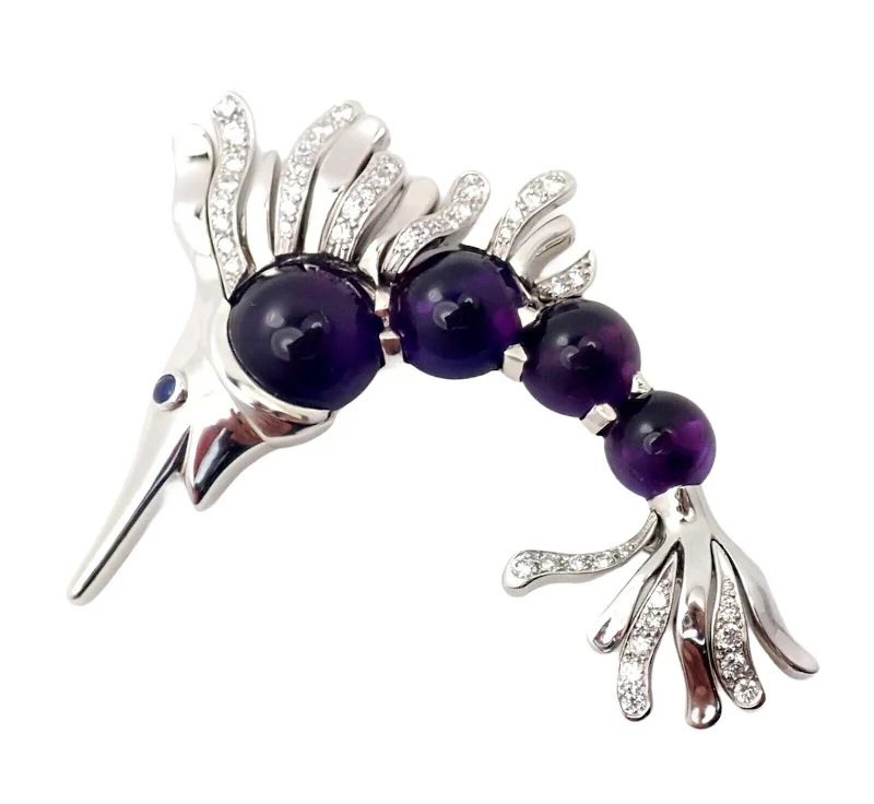 Chanel 18k White Gold Amethyst Diamond Miami Marlin Fish Brooch Pendant