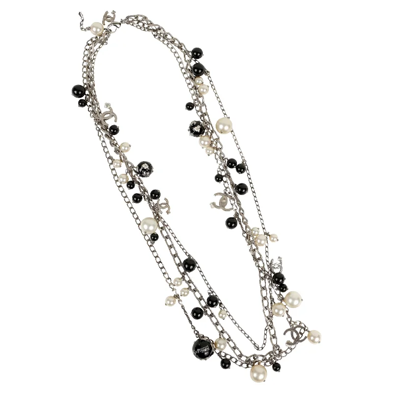 Chanel Black Beaded Necklace/Belt w/ CC Globe Charm & Silver Hardware