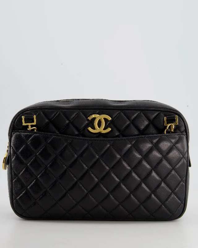 Chanel Black Crossbody Camera Bag in Quilted Lambskin With Gold Hardware