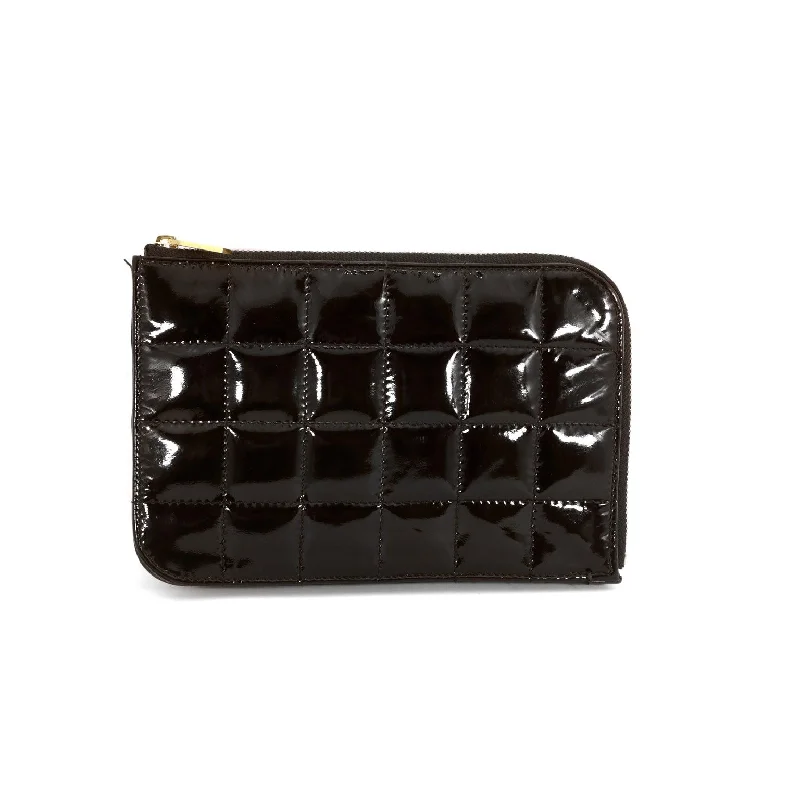 Chanel Black Patent Leather Square Quilt Zipper Wallet