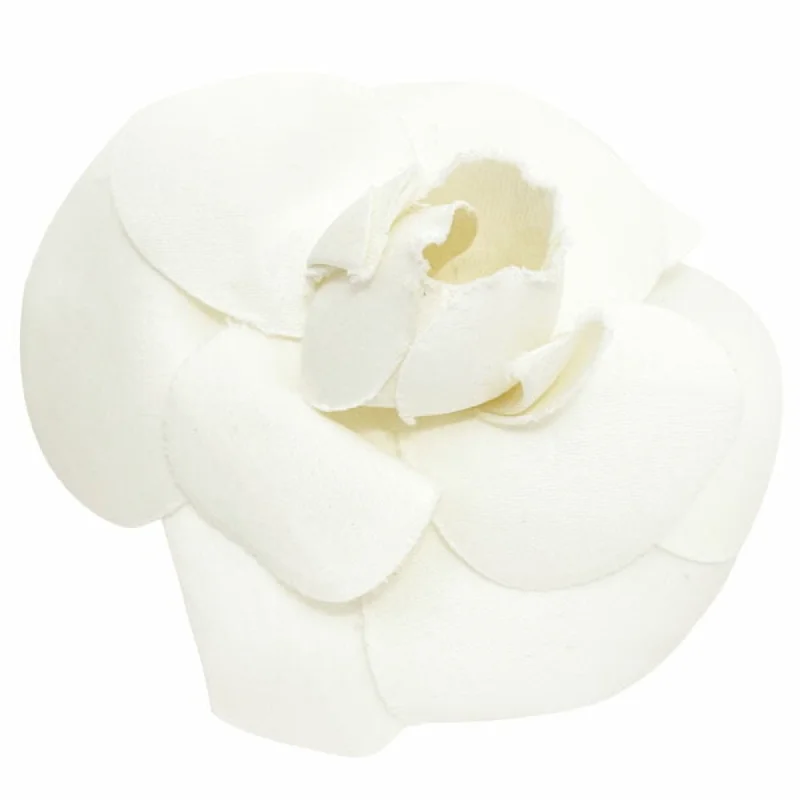 CHANEL Brooch Camellia Corsage Fabric Ivory White Flower Ladies