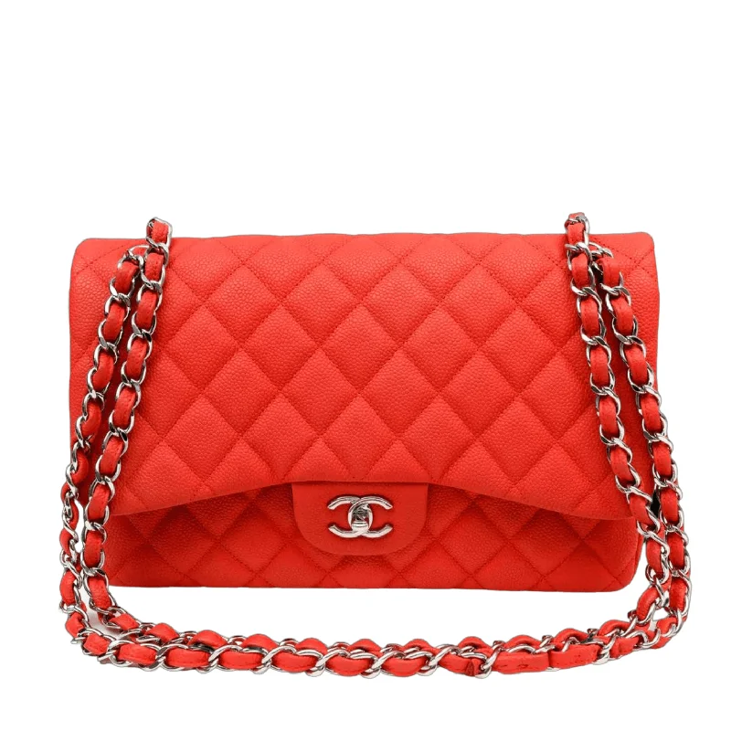 Chanel Salmon Brushed Caviar Jumbo Classic Double Flap Bag