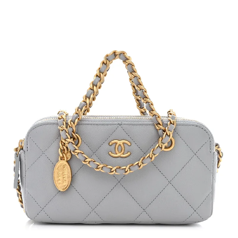 Chanel Matelasse Caviar Leather Charm Wallet on Chain Grey