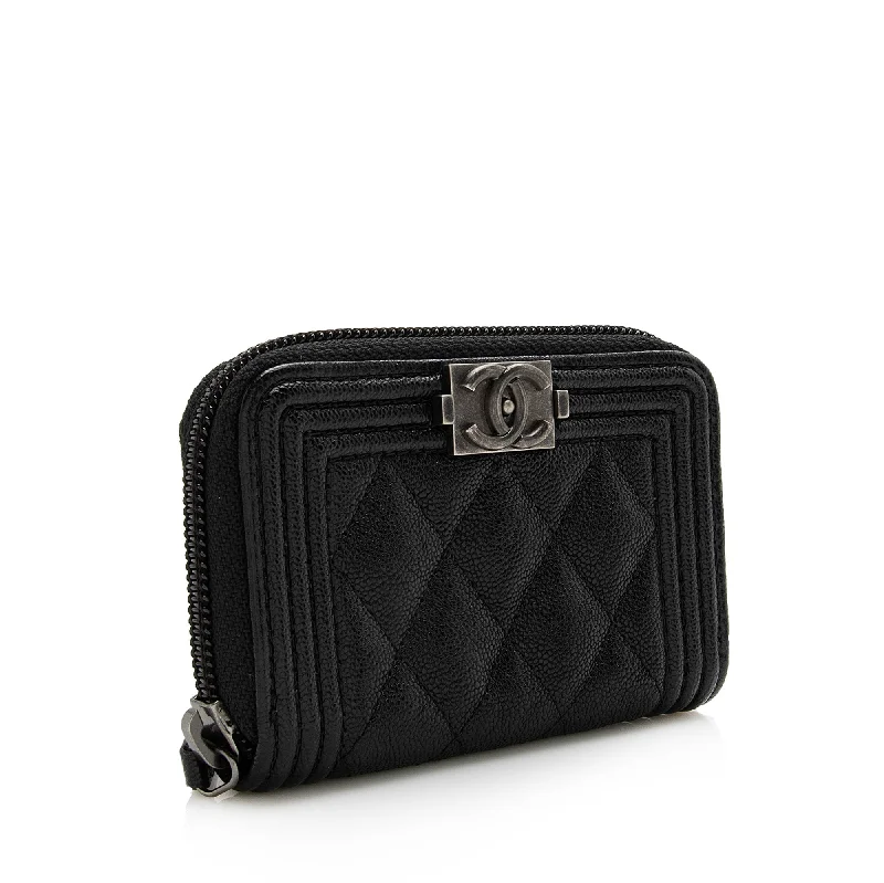Chanel Caviar Leather Boy Zip Coin Purse (22675)