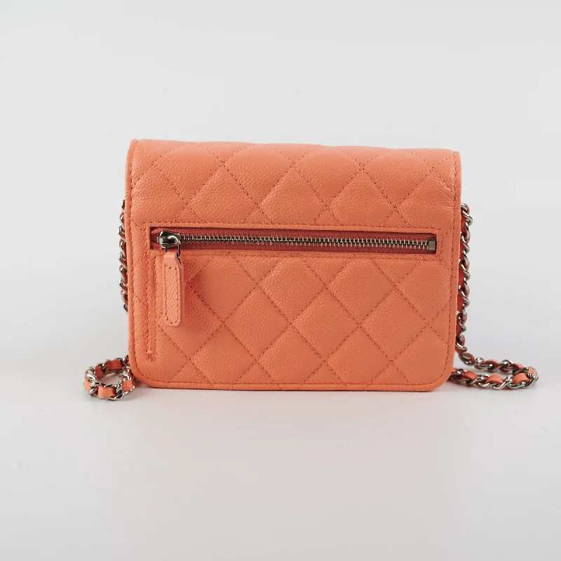 Chanel Caviar Mini Wallet on Chain Coral