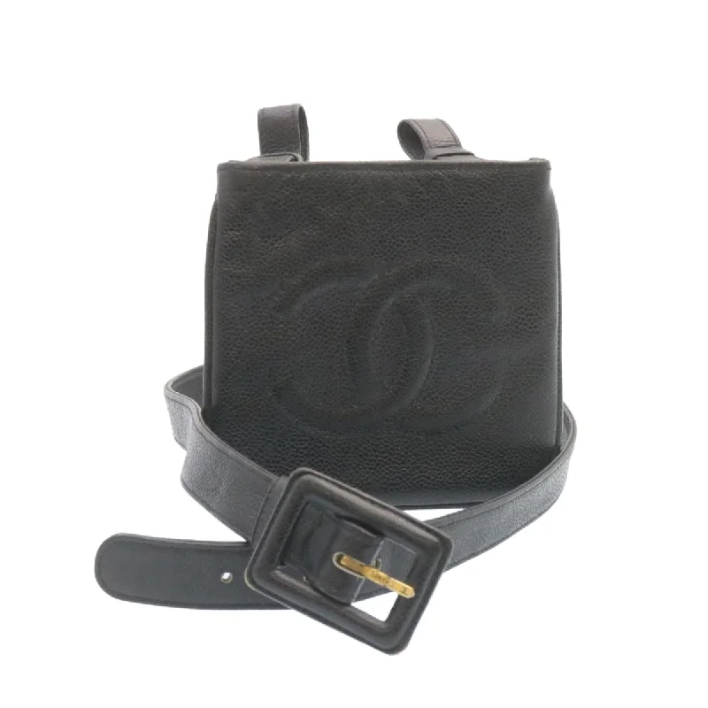 CHANEL Caviar Skin Waist Pouch Leather Black CC  ar5893A