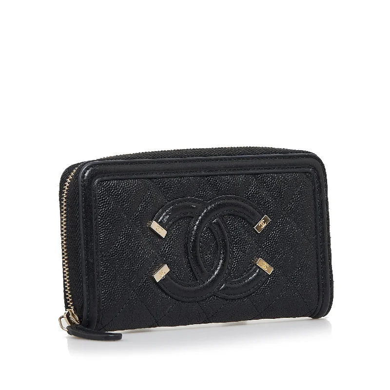 Chanel CC Caviar Filigree Zip Around Wallet (miZ2He)