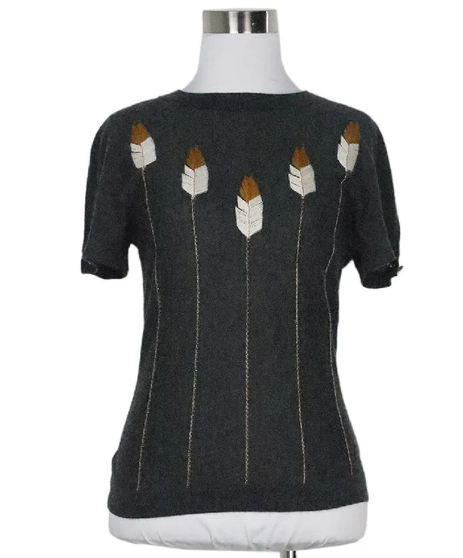 Chanel Grey Feather Embroidered Sweater sz 4
