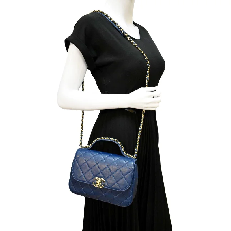 CHANEL Infinity Chain Quilted Leather Crossbody Bag Blue