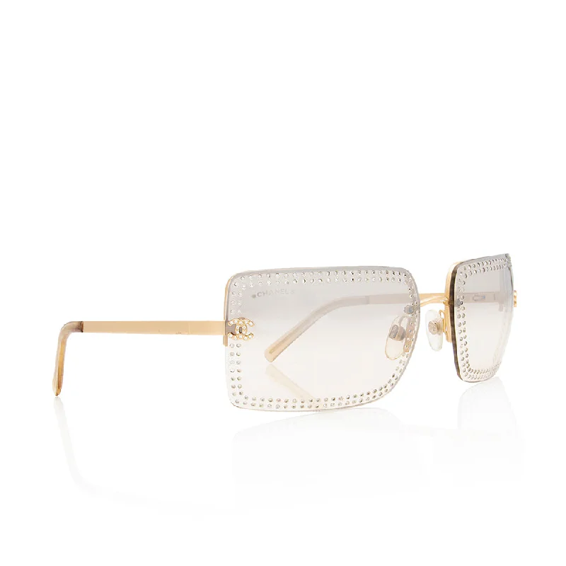 Chanel Rimless Rectangular Crystal Studded CC Sunglasses (21891)