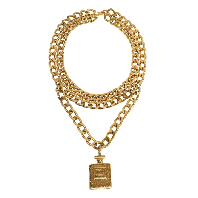 Chanel Vintage Gold Perfume Bottle Choker Necklace