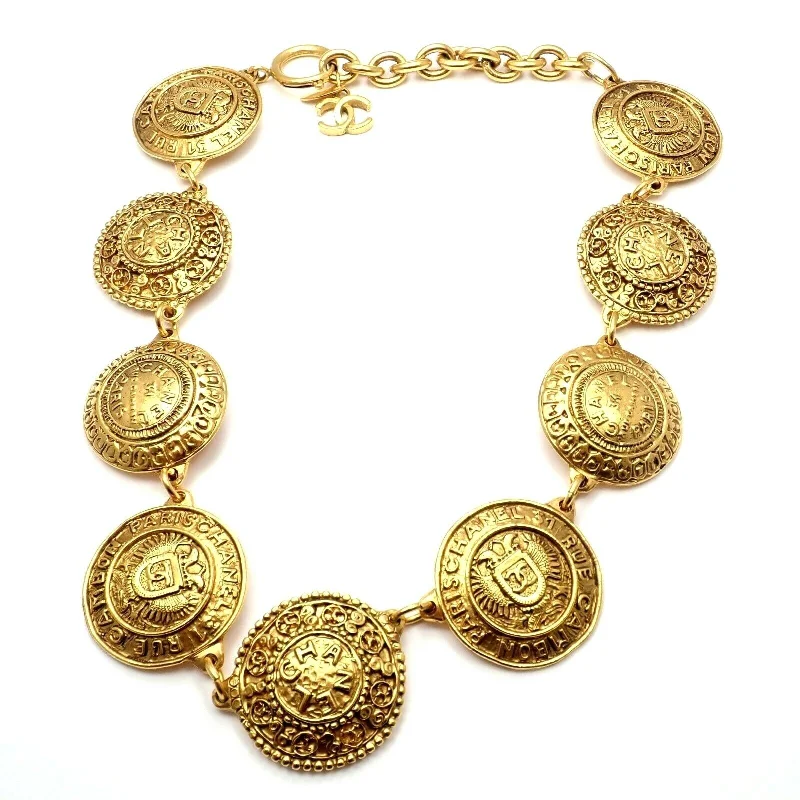 Chic! Authentic Chanel Vintage Gold Tone Logo CC 9 Disc Motif Necklace