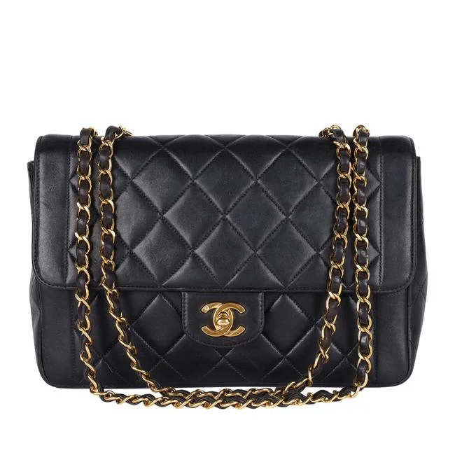 Classic Flap Lambskin Leather Shoulder Bag Black (Authentic Pre-Owned)
