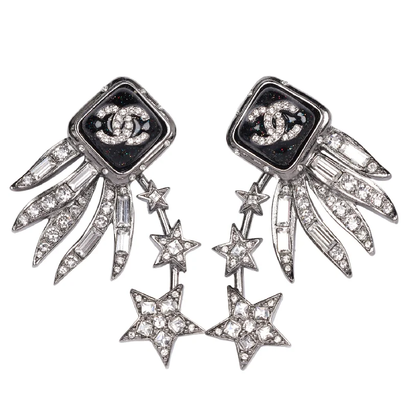 Logo Silver Rhinestone Star Pierced Earrings (Authentic Pre-owned)