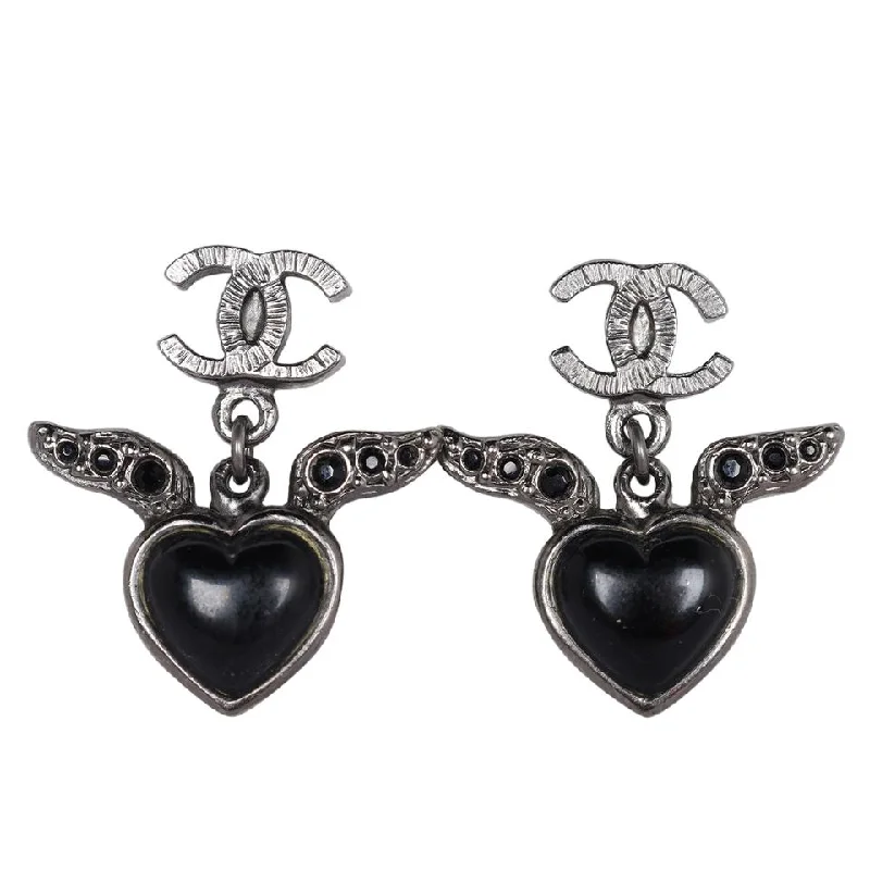 Heart Silver Enamel Pierced Earrings (Authentic Pre-owned)