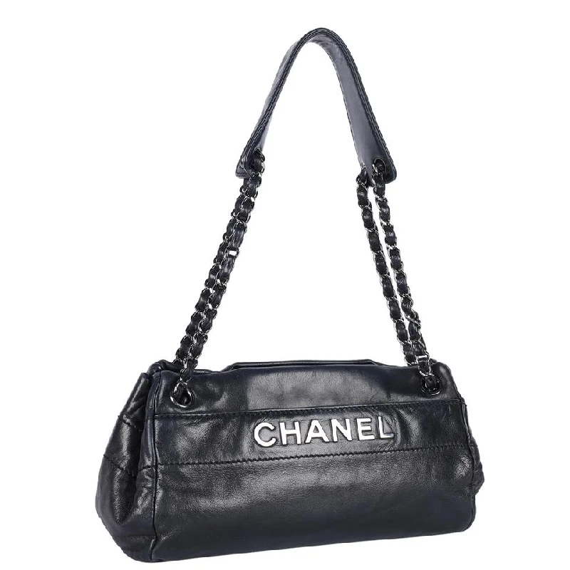 Lambskin Leather Front Flap Shoulder Bag Black (Authentic Pre-Owned)