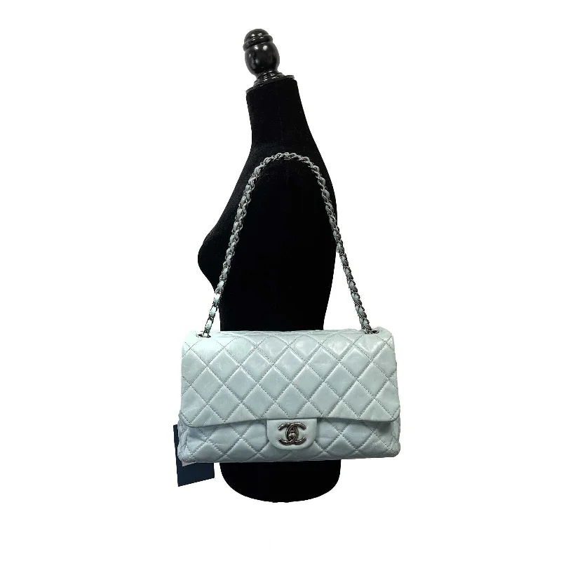 CHANEL - Baby Blue Seasonal CC Jumbo Single Flap - Lambskin / Ruthenium Hardware CHANEL - Baby Blue Seasonal CC Jumbo Single Flap - Lambskin / Ruthenium Hardware