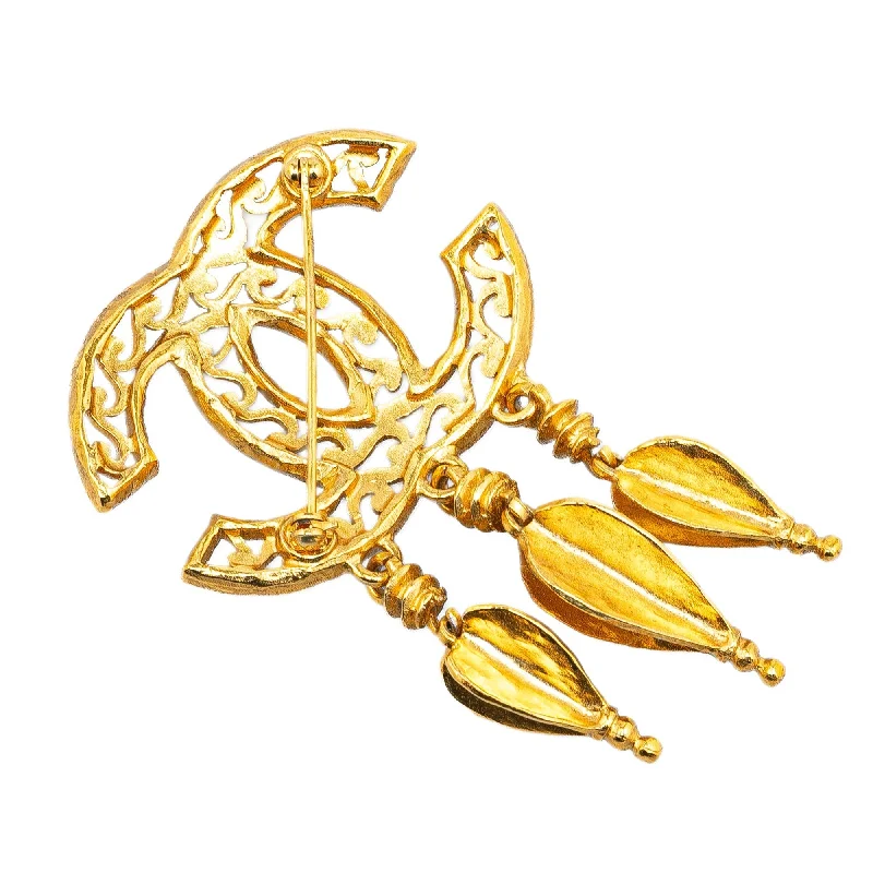 CHANEL CC Fretwork Metal Fringe Brooch Costume Brooch
