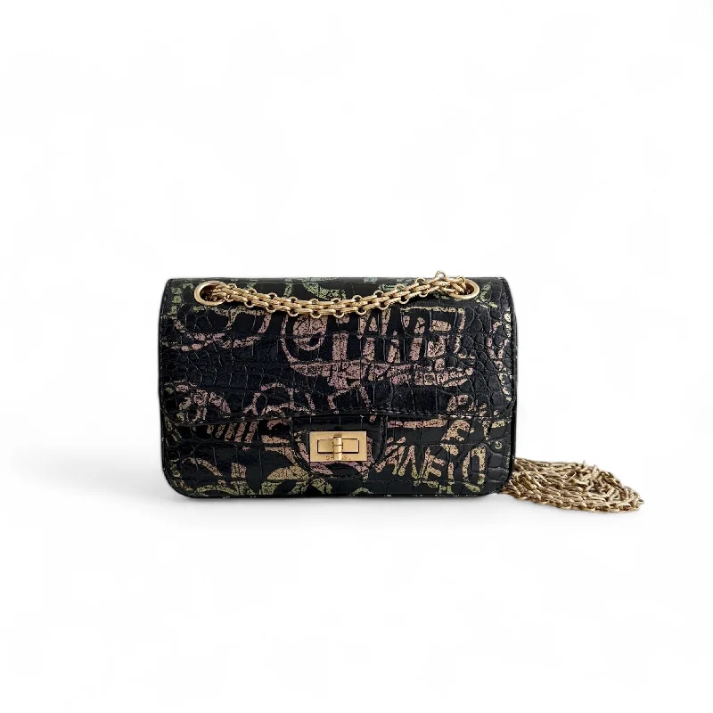 Chanel Classic 2.55 Reissue Mini Rectangle Single Flap, Metiers D’art Croc-Embossed Graffiti Calfskin, Gold-tone Hardware Chanel Classic 2.55 Reissue Mini Rectangle Single Flap, Metiers D’art Croc-Embossed Graffiti Calfskin, Gold-tone Hardware