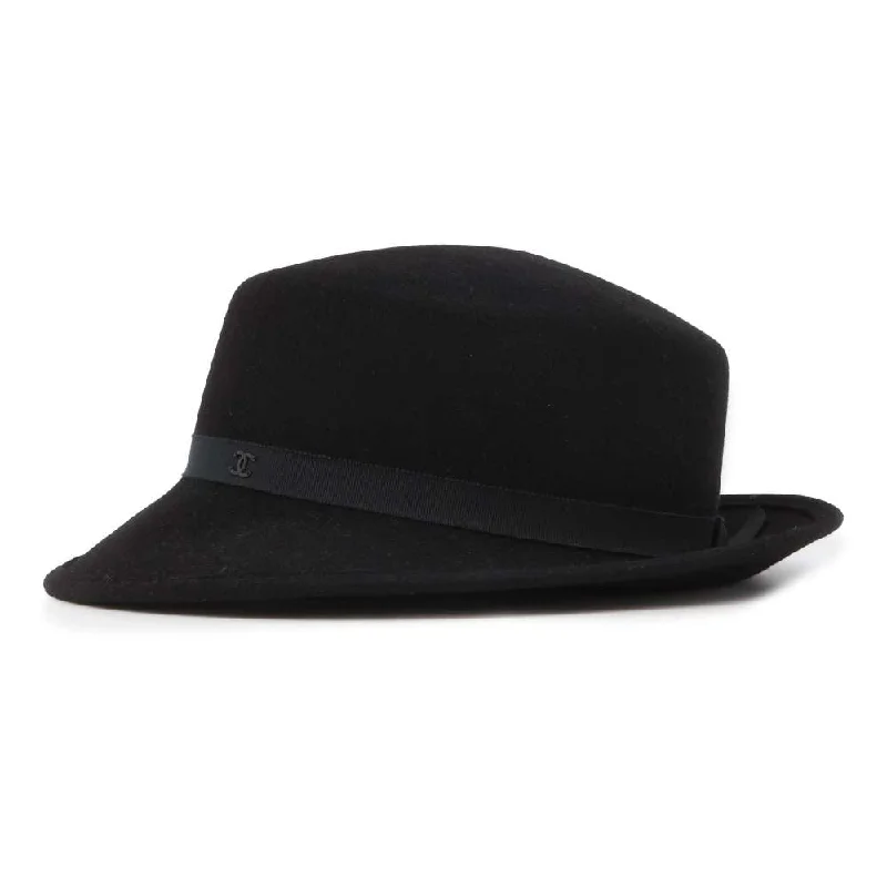 CHANEL Hat Ribbon Size M Black Rabbit100%