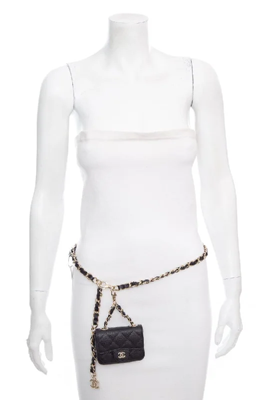 Chanel Black Flap Chain Caviar Quilted Waist Bag