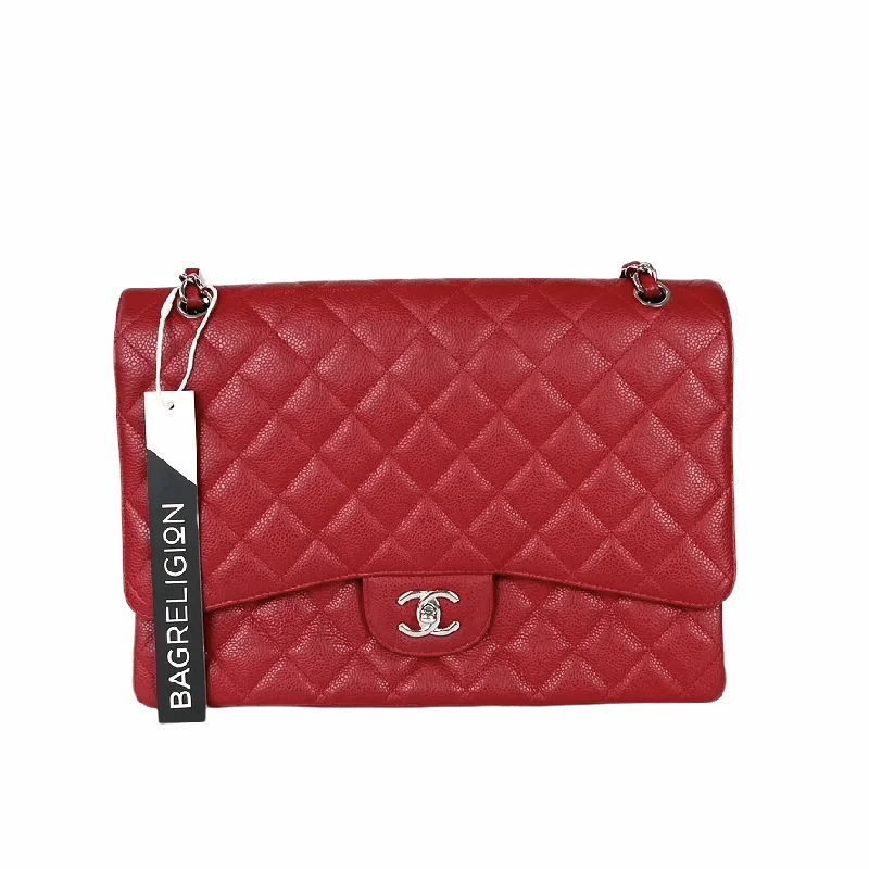 Classic Single Flap Maxi in Red Caviar Leather with SHW