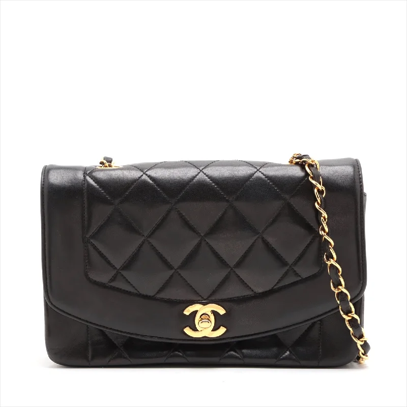 Chanel Matrasse  Single Flap Single Chain Bag Diamond Flat Black Gold  2nd Turn-Lock Speech