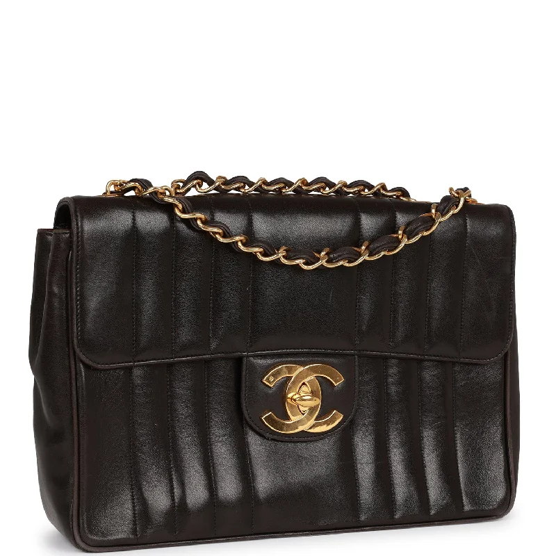 Vintage Chanel Mademoiselle XL Jumbo Single Flap Black Lambskin Gold Hardware