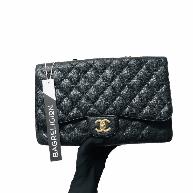 Classic Single Flap Jumbo Bag in Black Caviar with GHW