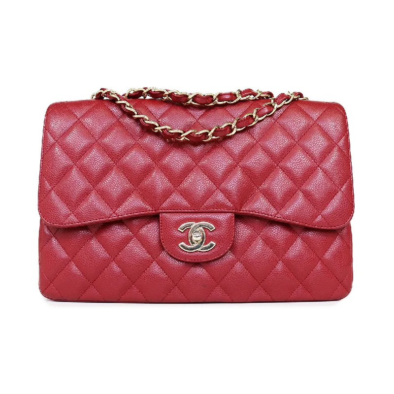 Single Flap Caviar Jumbo in Red